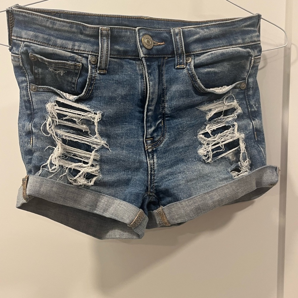 American Eagle Outfitters Blue Distressed Jean Shorts
